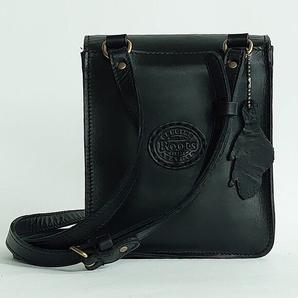 🦫🇨🇦Roots Vintage Rectangular Black Raw Leather Crossbody - Picture 3 of 11